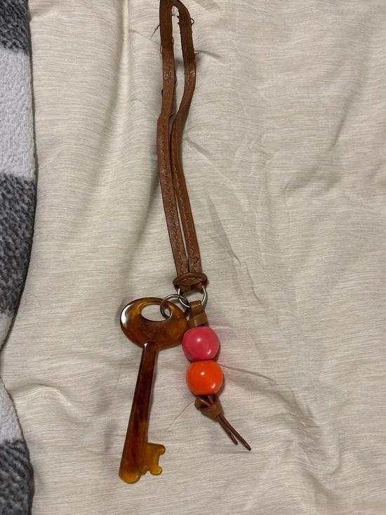 Fossil Brown Leather Bag Charm with Key and Beads