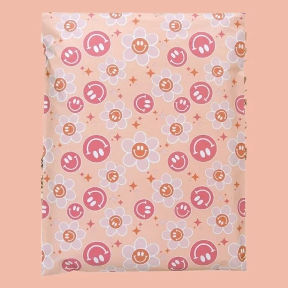 Pink Retro Smiley Face Daisy (15) Poly Mailers- 10X13