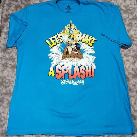 Disney‎ Parks Lets Make A Splash Blue T Shirt 2XL Splash Mountain Disneyland NEW