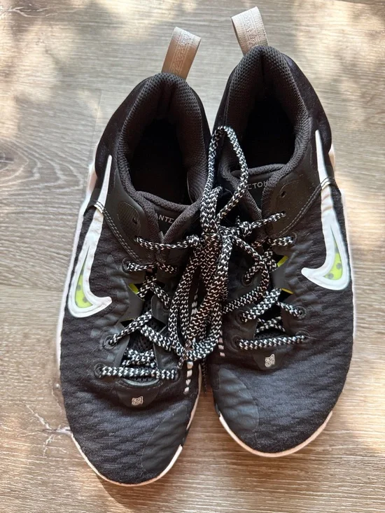 Nike Black and White Running Shoes with Lime Swoosh Accents