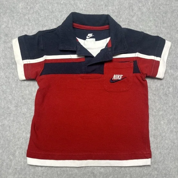 Vintage 90s Nike Polo Built-in White Tee Pocket Swoosh‎ Red/Navy Toddler Sz 18M