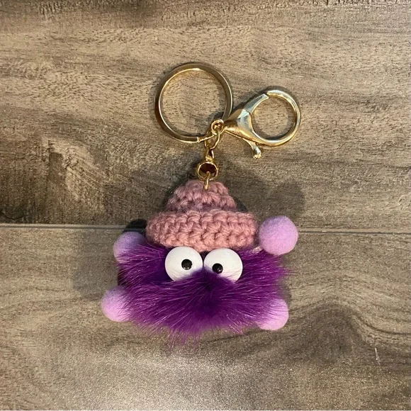 NEW Fuzzy Purple Monster Decorative Bag Charm / Keychain - Non-Branded