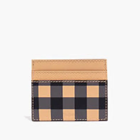 NWT Madewell  THE LEATHER CARD CASE: GINGHAM EDITION