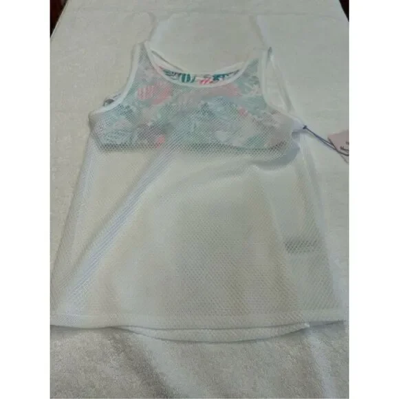 More than Magic crop tank top Large 10/12 white teal