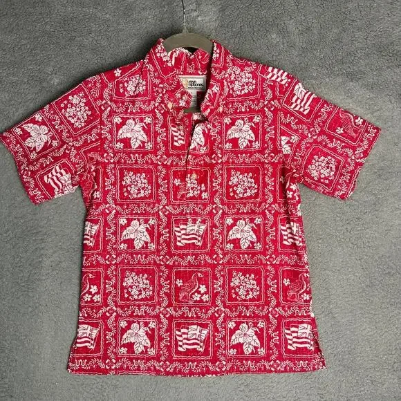 VTG Reyn Spooner Lahaina Sailor Youth Boys Large Shirt 1/4 Button Up Red White