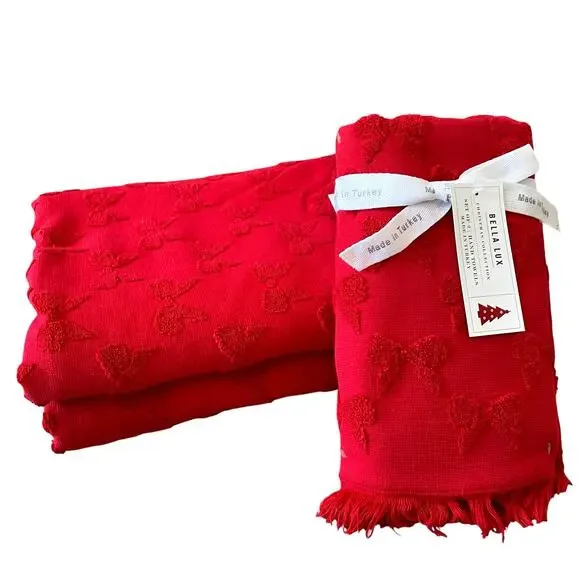 Christmas BOWS Bath & Hand Towel Set of 4 Chic Holiday Red Decor BELLA LUX New
