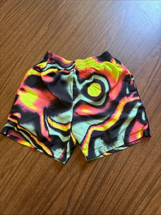 Nike Size 7 Black Shorts with Neon Multi Colors Swim Trunks Bottoms Boy