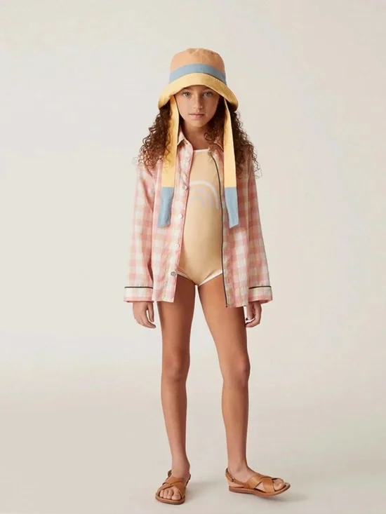 New Sunday collective Kids  One-Piece Swimsuit in yellow with Rainbow Graphic