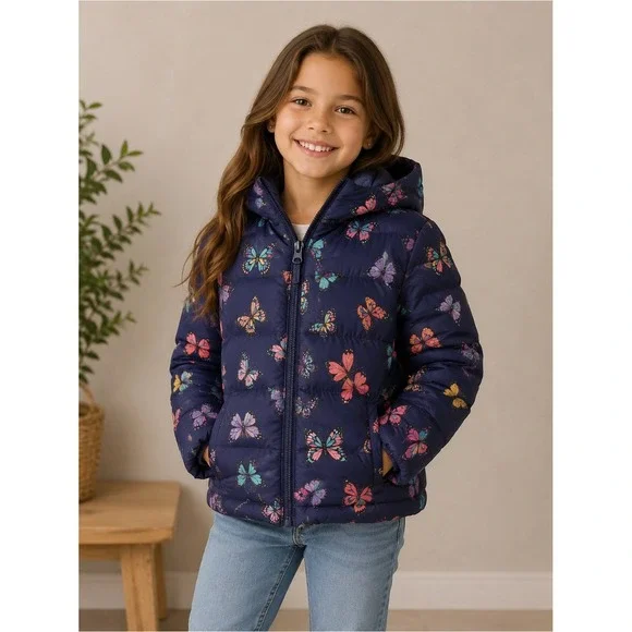 The Children's Place Vibrant‎ Butterfly Puffer Jacket Youth 7/8