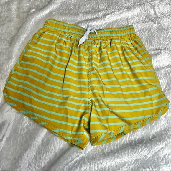 Kortni Jeane Striped Yellow and Green Boys Swim Shorts size 10/11
