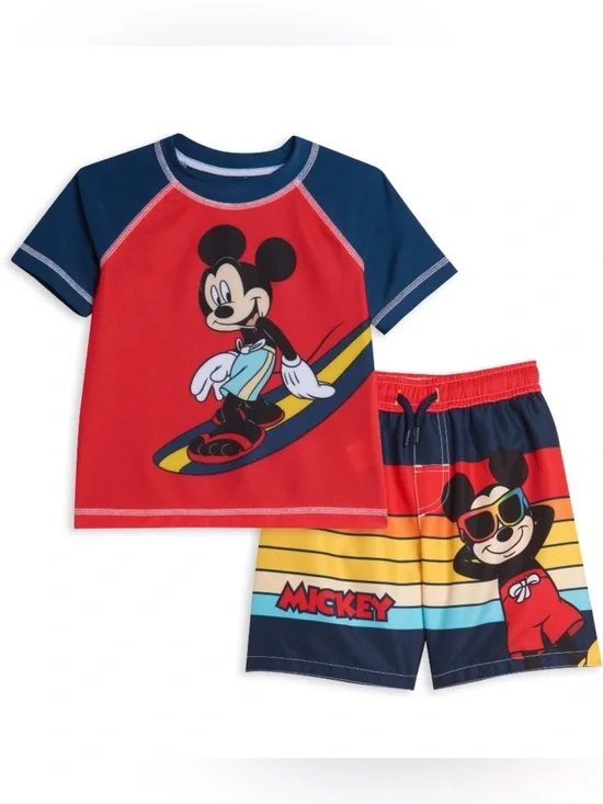 Disney Toddler Boys Mickey Mouse Rash Guard / Swim Trunks Shorts 4T