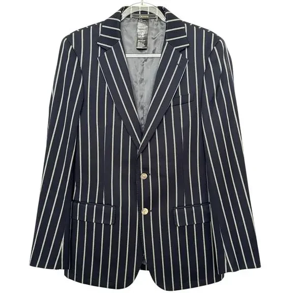 Crombie 2000s Navy Pinstripe Wool Blazer Preppy Chic 38R