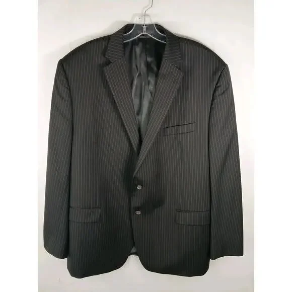 Ralph Lauren Pinstripe Wool Suit Blazer & Pants Blk Sz 48R 38Wx 32L 69456/90736