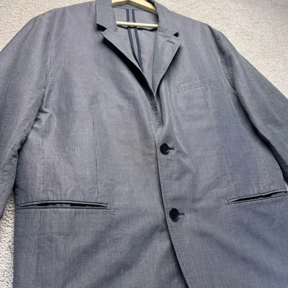 Theory Men's Gray Pinstripe Blazer Jacket Size 44‎ Unstructured Casual Ramie