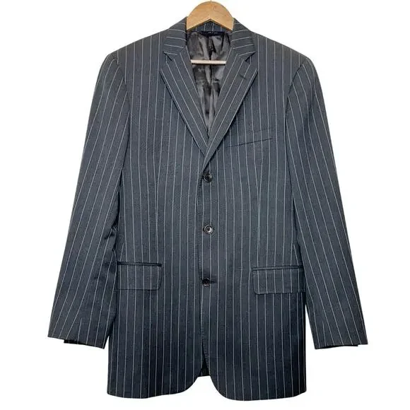 Brooks Brothers Regent Fit Wool Pinstripe 1818 Suit Blazer 40L Grey White Italy