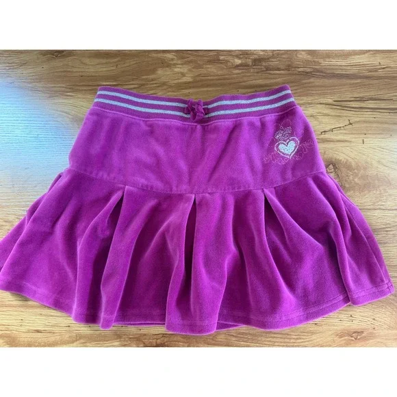 The Children's Place Girls Magenta Velour Y2K Pleated Skort Heart Size 14