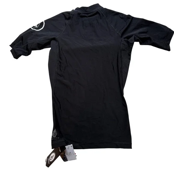 NWT Volcom Kids Black Short Sleeve Rash Guard UPF 50 Anti UV Swim Shirt Medium