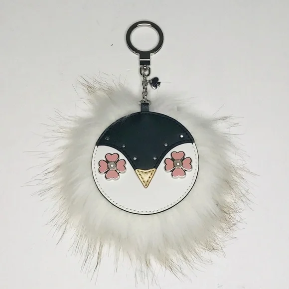 Kate Spade Penguin Key Fob Pom Pom Black White