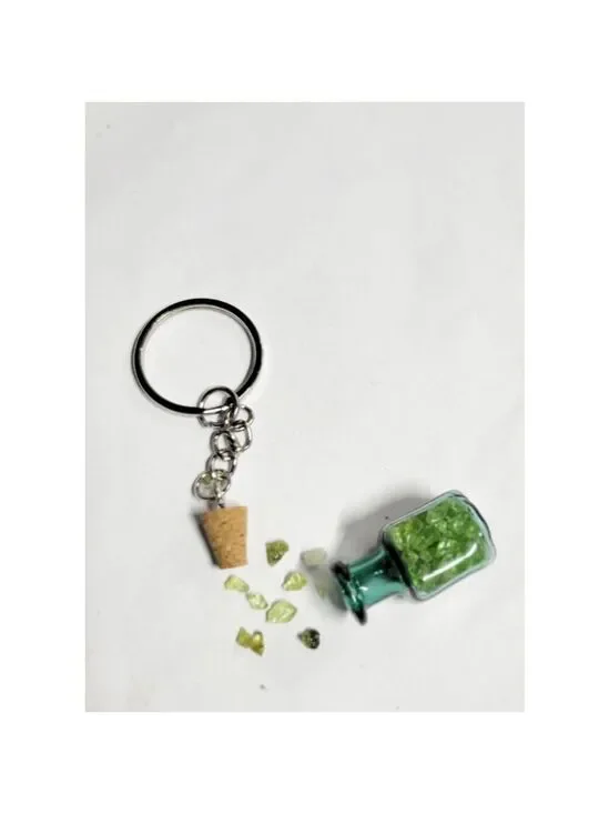 Hand Crafted Olivine Crystal Mini Bottle Keychain