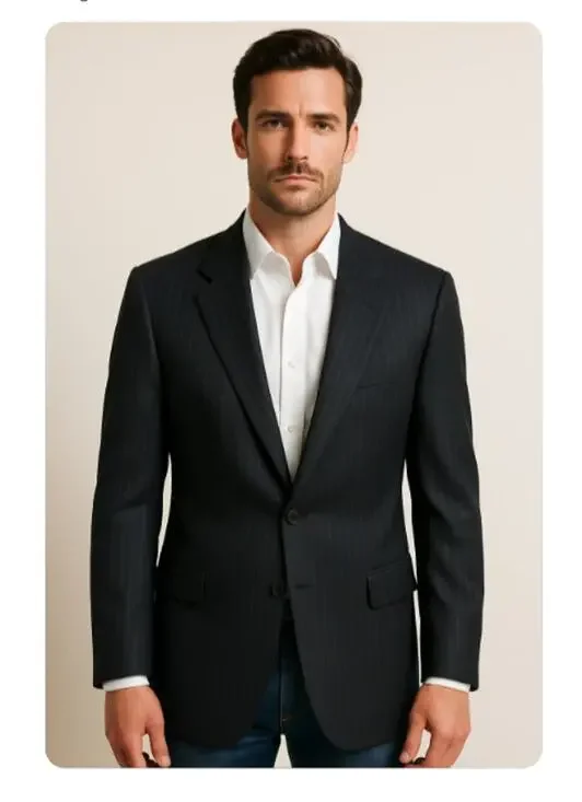Lauren Ralph Lauren Mens SZ 40L 100% Wool Black Pinstriped 2 Button Blazer