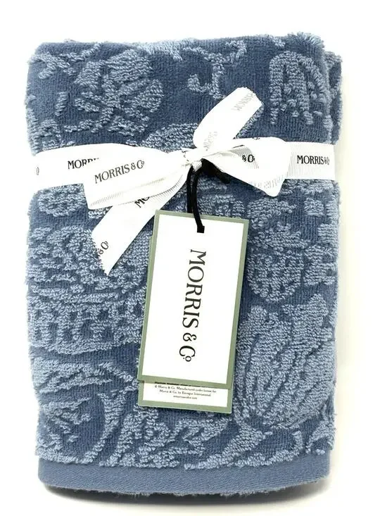 William Morris Co Hand Towels Strawberry Thief Blue Velour NWT Set Of 2