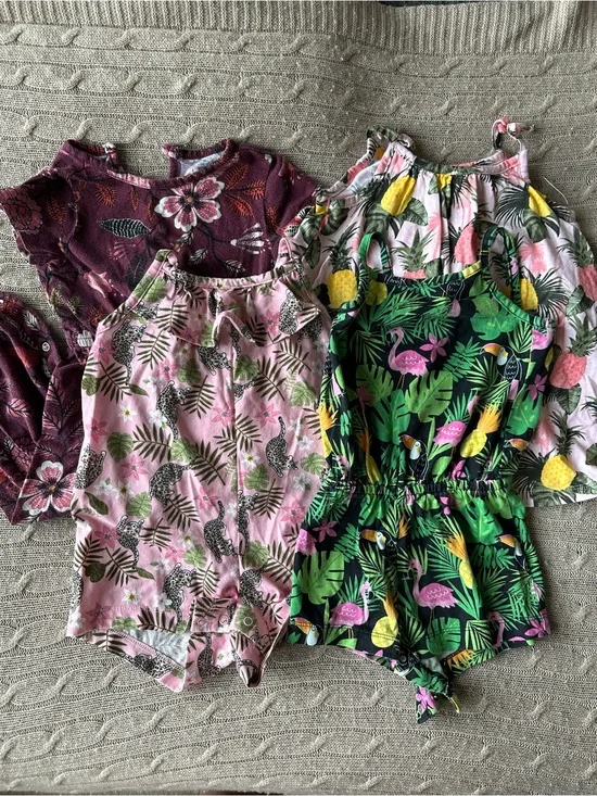 EUC The Children’s Place 4pc Baby Girl Romper Bundle, Tropical, 18-24 Months