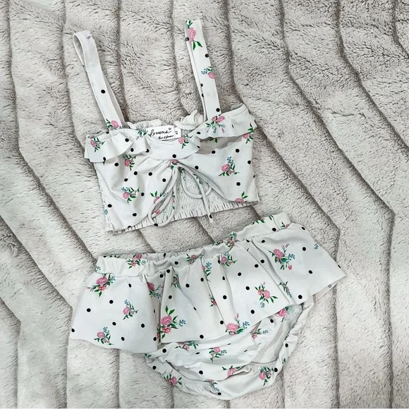 KIDS: For Love And Lemons Floral Polka Dot 2 Piece Bathing Suit