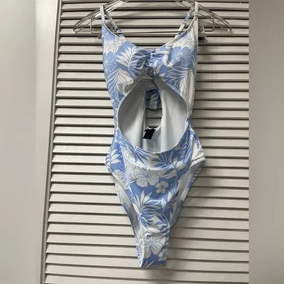 Hurley Blue and White Floral Kids One Piece Swimsuit