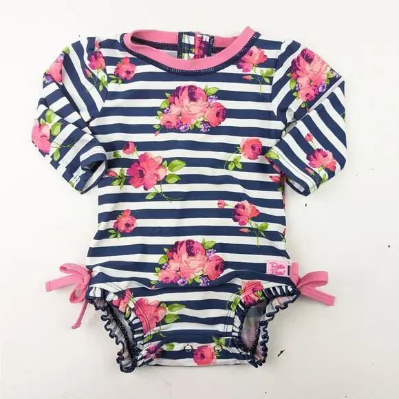 Rufflebutts Navy Stripe/Floral Swimsuit