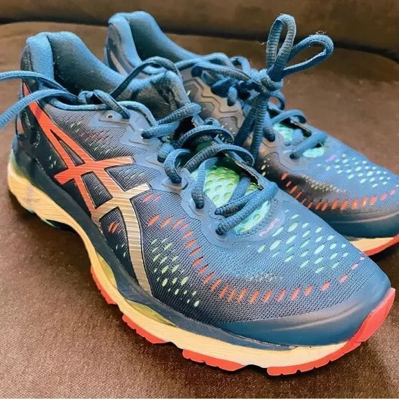 Asics GEL Kayano 23 Dark Navy Orange Turquoise running shoes 8 US 39.5 EUR