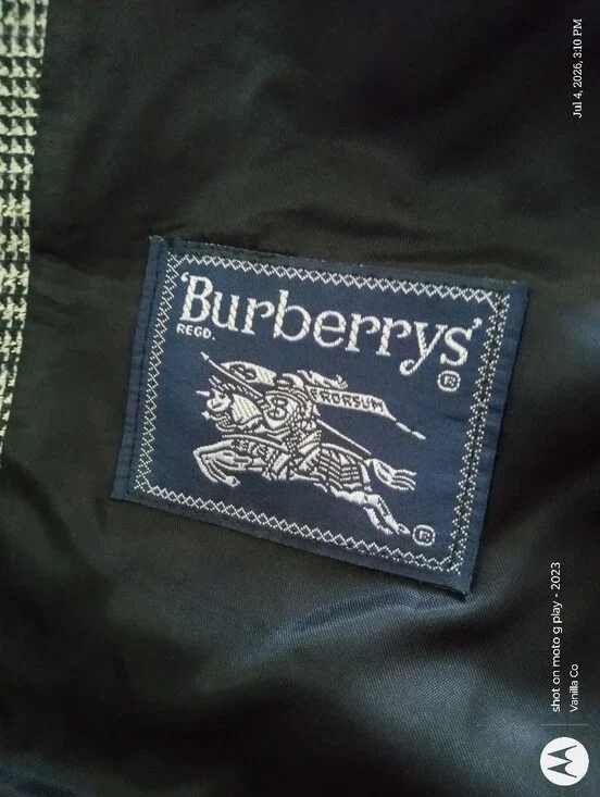 Burberry Houndstooth Suit Jacket Wool Vintage Black White 40R