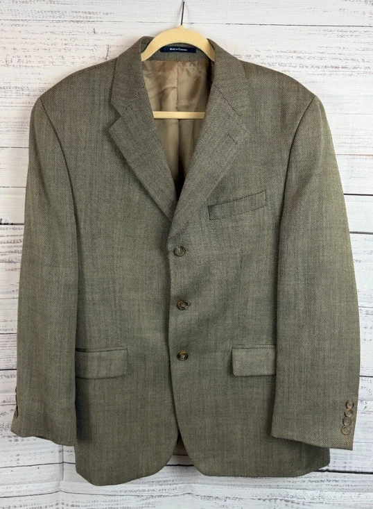 CHAPS RALPH LAUREN 100% wool herringbone black ecru mens blazer size 41R