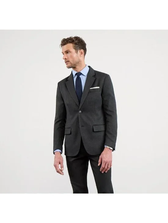 BLUFFWORKS GRAMERCY TRAVEL BLAZER slim fit jacket sport coat 46R metro gray knit