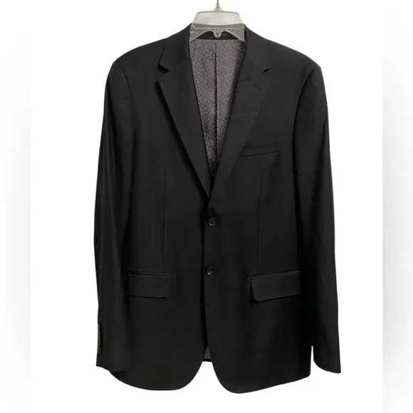 Centrion Men's Two Button Wool Blazer 40L Sport Coat Jacket Black Preppy Office