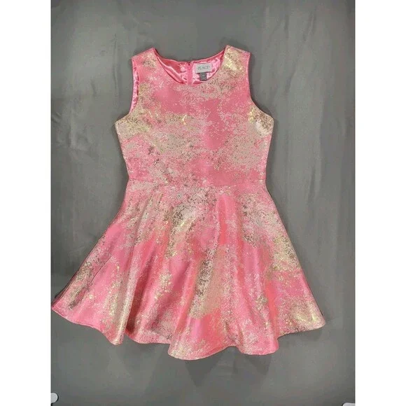 The Children's Place Girls Pink & Gold Metallic Brocade Party Dress Size 14