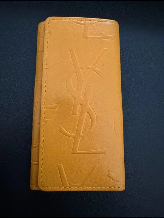 Preloved Saint Laurent Embossed Logo Yellow Leather Key Case