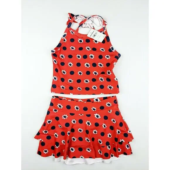Hanna Andersson Red & Navy Floral Tankini Swim 90 (3)