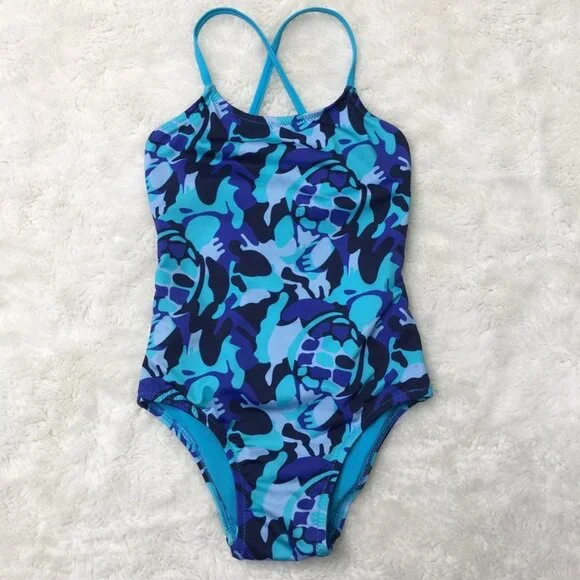 Vilebrequin Baby Girl Navy Blue Turtle Print One-piece Swimsuit Size 2 Years