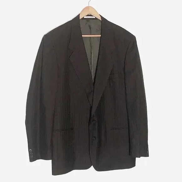 Vintage Yves Saint Laurent black blazer gray pinstripe sports coat suit size 46R