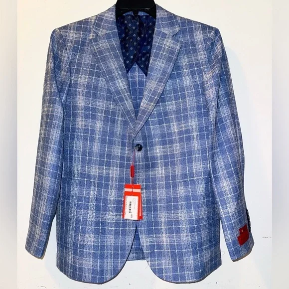 NWT Mattarazi Uomo Men's Navy Plaid Blazer Size 38S