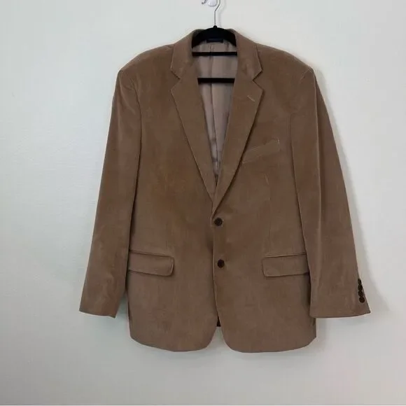 Stafford Mens Corduroy Blazer Jacket Size 44R Tan Academia Retro Lined Vent