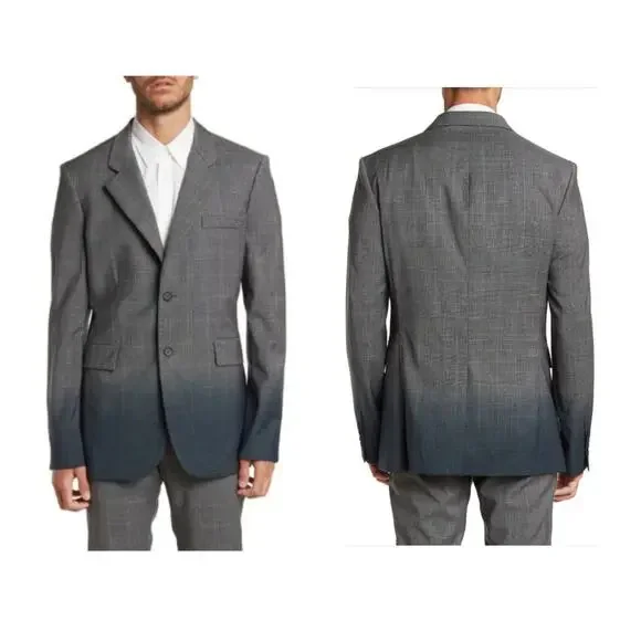 NEW Stella McCartney Bruno Wool Two Button Plaid Blazer Gray Blue Size 50/40R