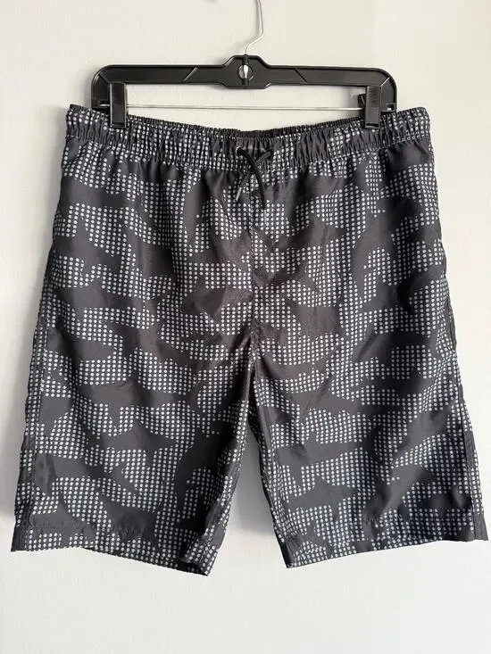 Lands End Boys Swim Trunks XL 18-20 Husky Black Camo Print Board Shorts Lined