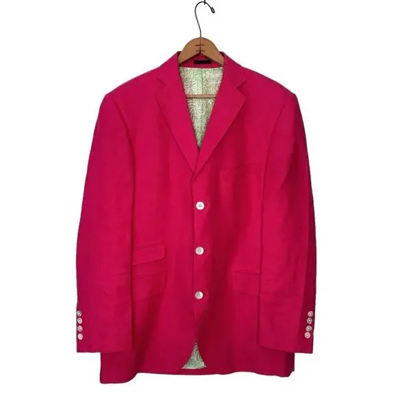 Lilly Pulitzer Men's Palm Beach Vintage Pink Linen 3 Button Down Blazer Size 40