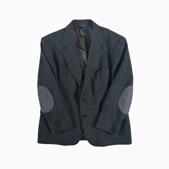 Vtg Pendleton Virgin Wool Tweed Sport Coat Blazer 46 Gray Suede Elbow Patch Prep