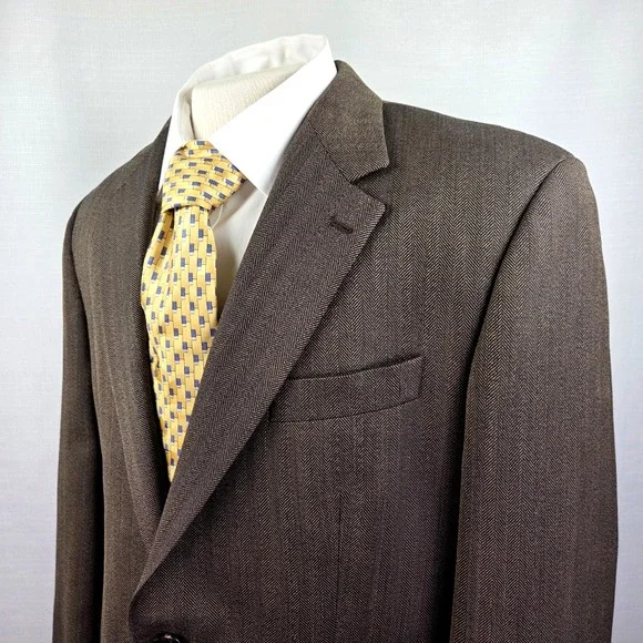 Ralph Lauren Made For Dillard's Brown Herringbone Blazer Jacket‎ Men's 44R Wool