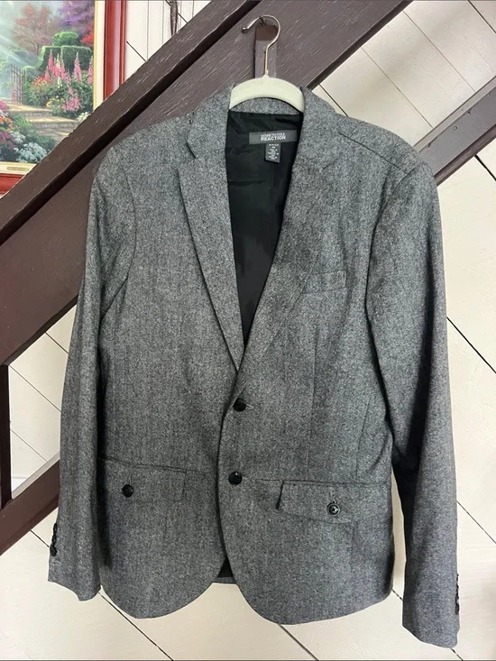 Kenneth Cole Reaction Gray Single-Breasted Notch Lapel Blazer