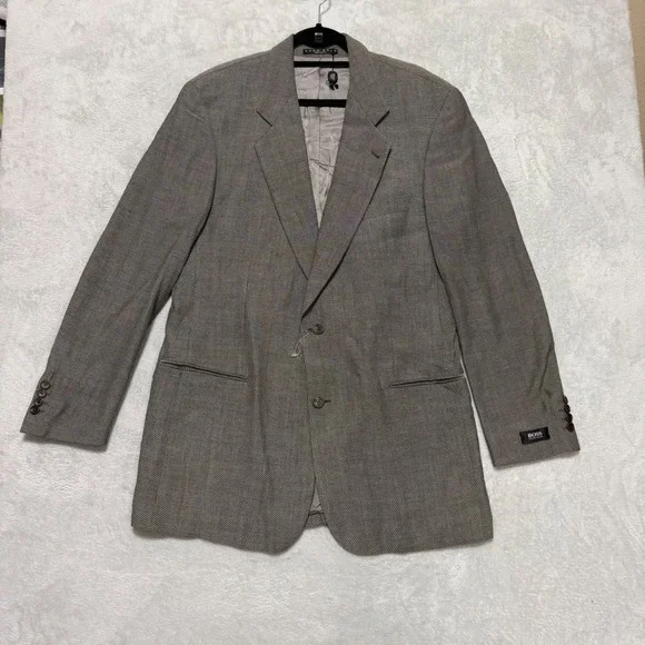 Vintage Hugo Boss Sport Coat Mens 44L Brown Galilei Wool Blazer Made in USA