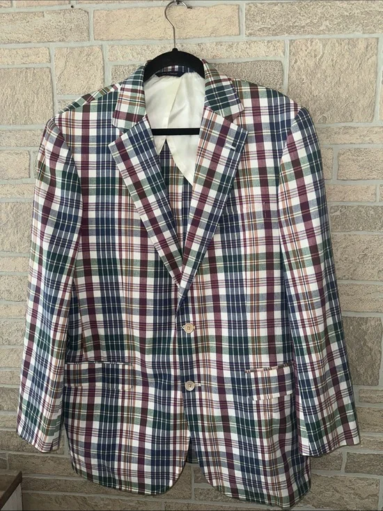 NWOT! Brooks Brothers Blue/Red  Madras Plaid Cotton Sport Coat Men’s 41L Blazer