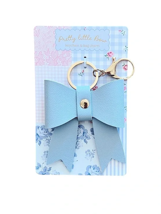 Light Blue Bow Faux Leather Coquette Girl Gold Hardware 3.5